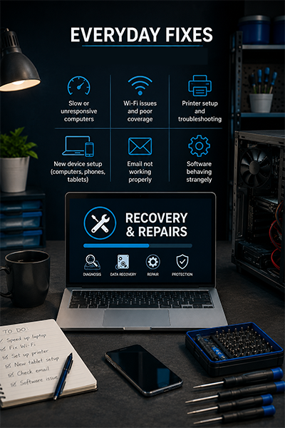 An image of a laptop that shows our primary computer repair services